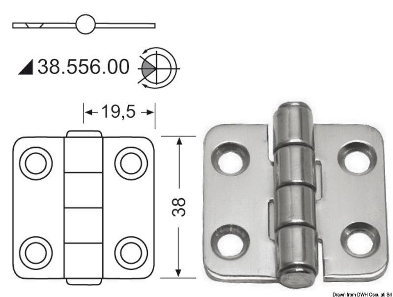 Osculati Scharnier 2, halbeingebauter Kern 38 x 39 cm