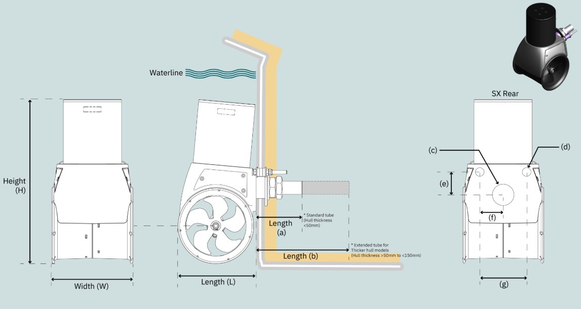 Side-Power Sleipner Heckschraubensystem PROportional Typ SXP50, 2,6 kW, 62 kgf