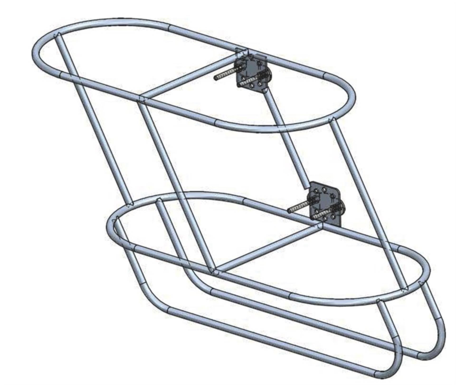 Marinetech Fenderkorb 2-fach, schräg rechts 540 x 285 mm für 180 mmØ Fender