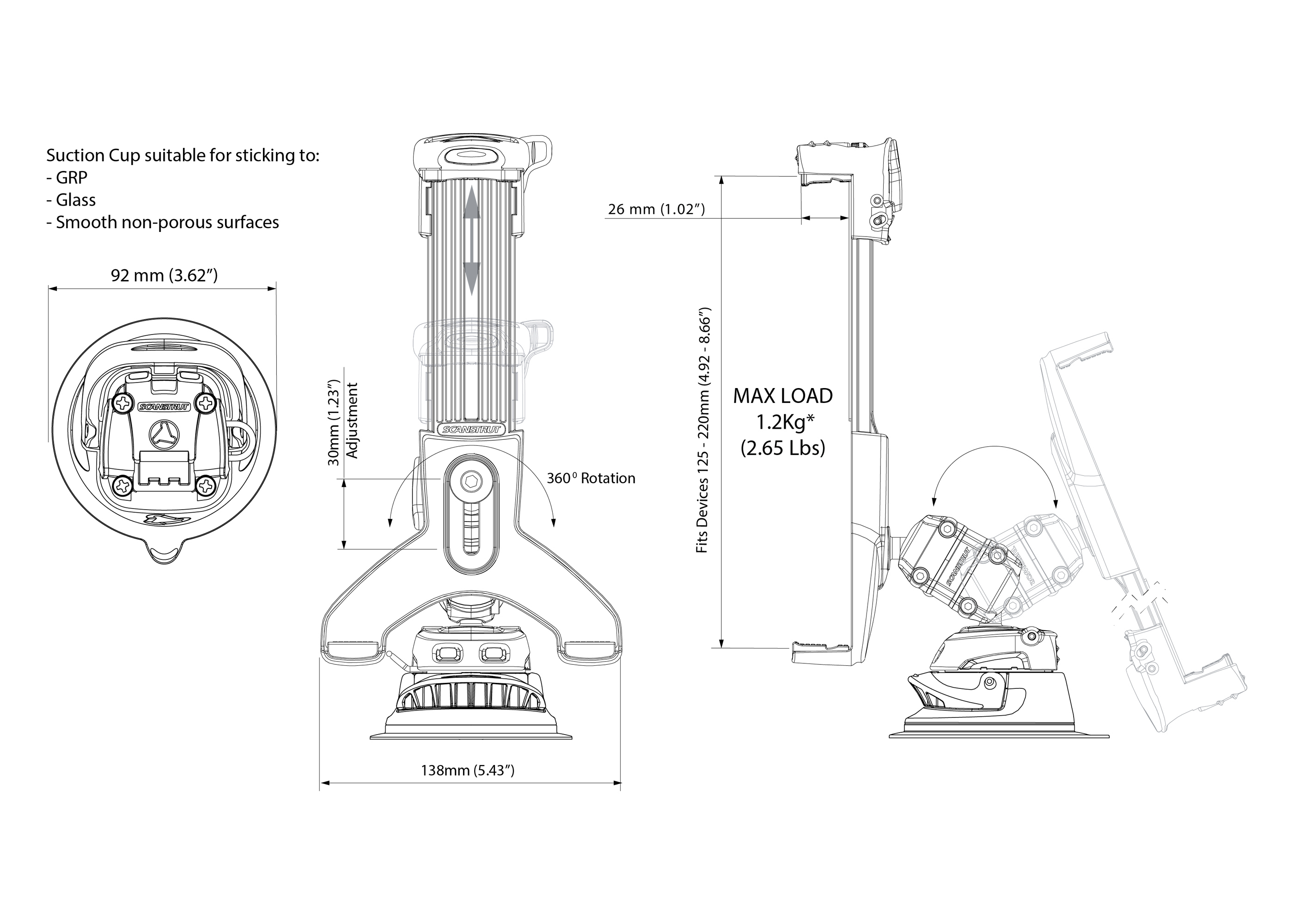 Scanstrut Tabletthalterung ROKK Mini mit Saugfuss