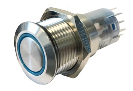 Allpa Druckschalter Edelstahl mit Ring-LED Blau ON / OFF, 18 mmØ