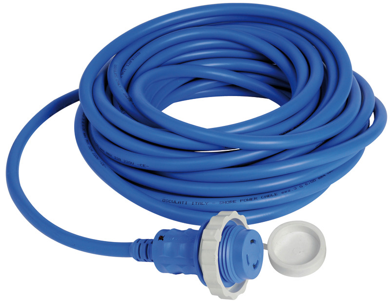 Osculati Landstromkabel mit US-Stecker & LED 16 A blau, 15 Meter