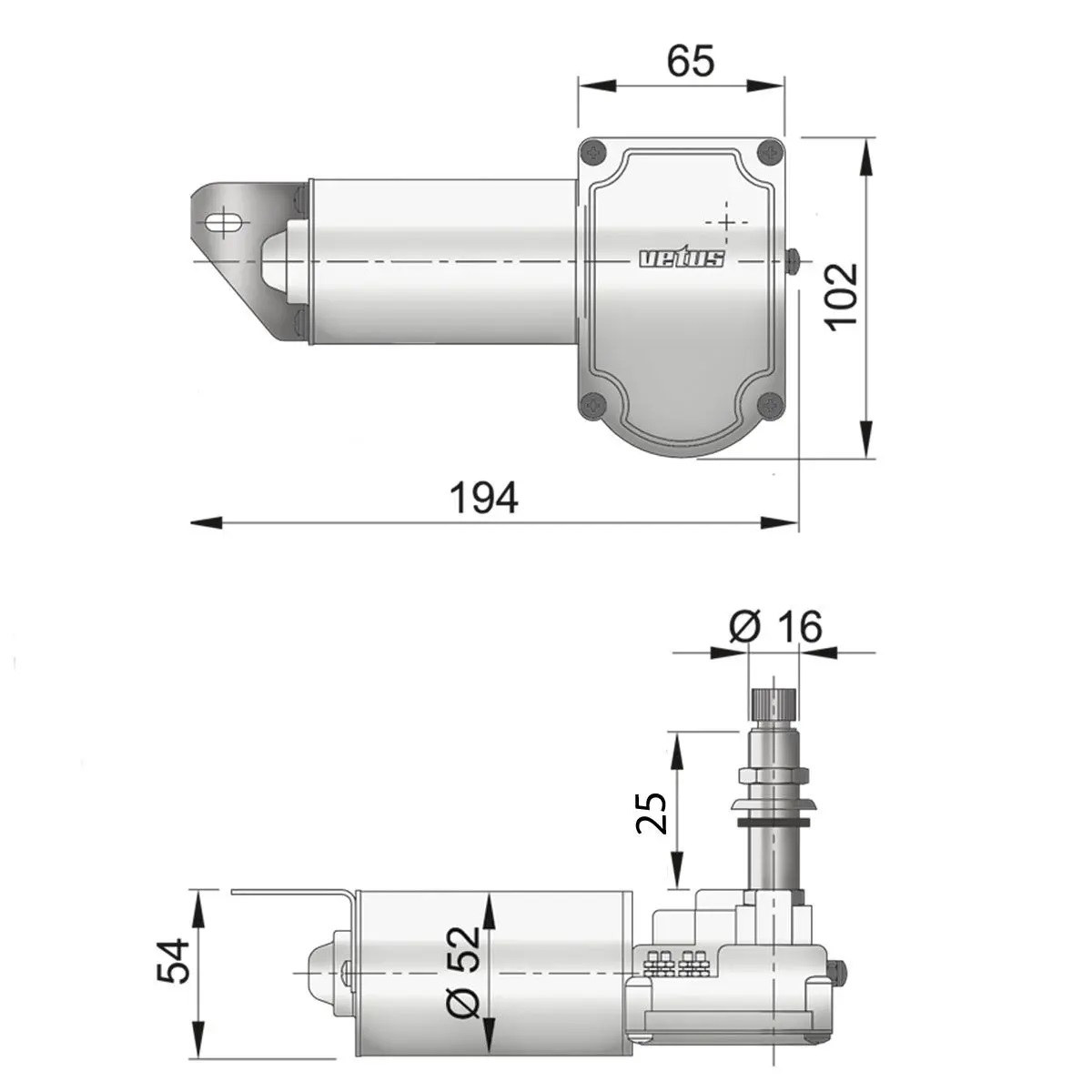 Vetus Scheibenwischer 12 V, kurze Welle, RW