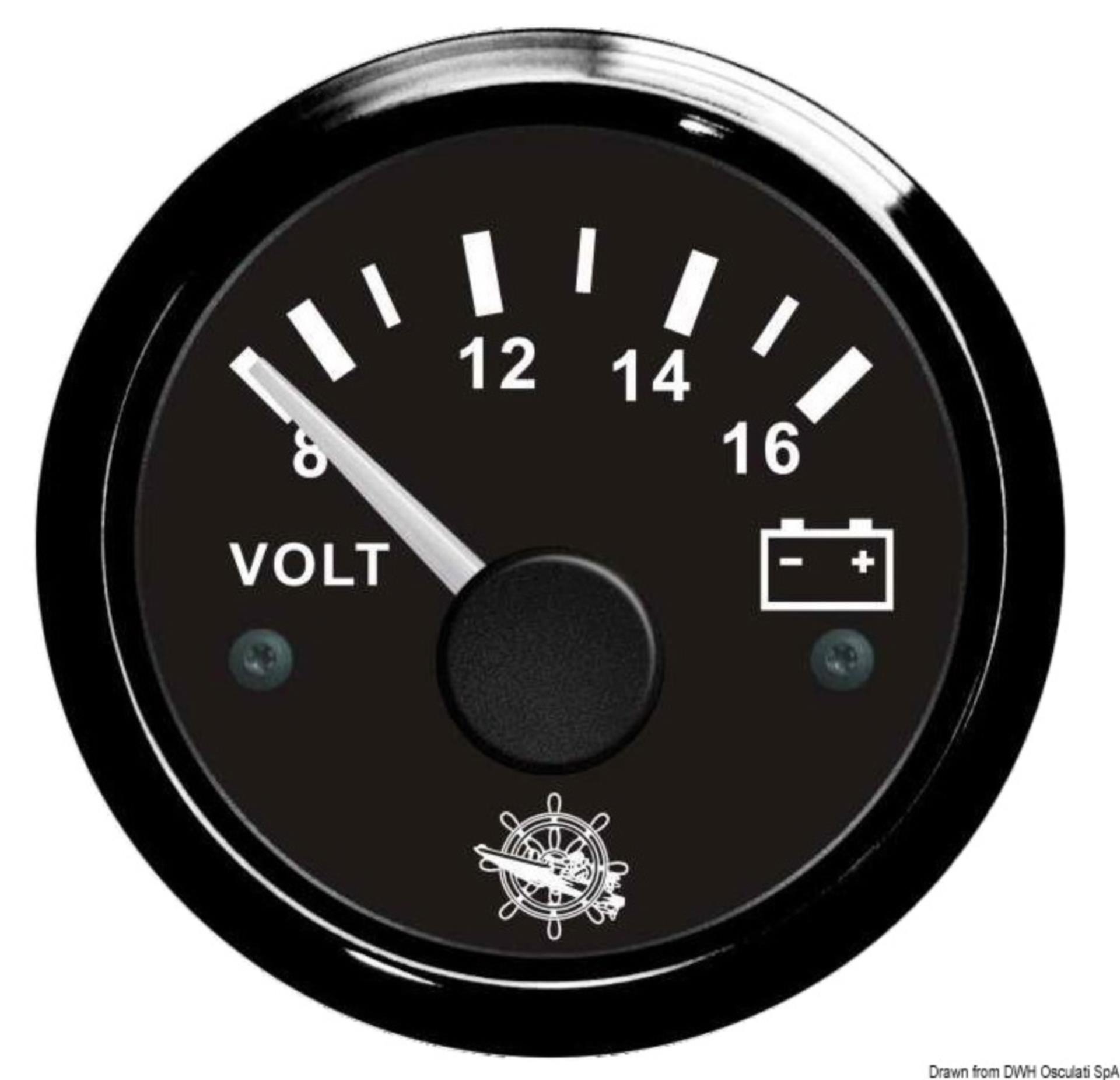 Osculati Voltmeter 8/16 V schwarz/schwarz