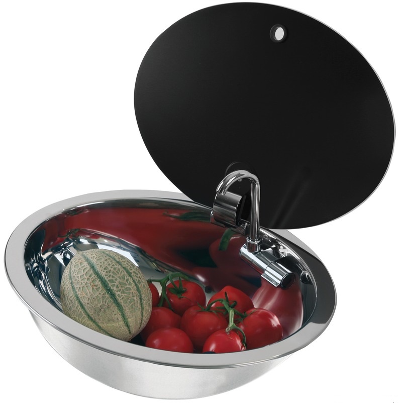 Osculati Spüle Edelstahl rund mit Glasabdeckung, 330 mmØ x Tiefe 180 mm