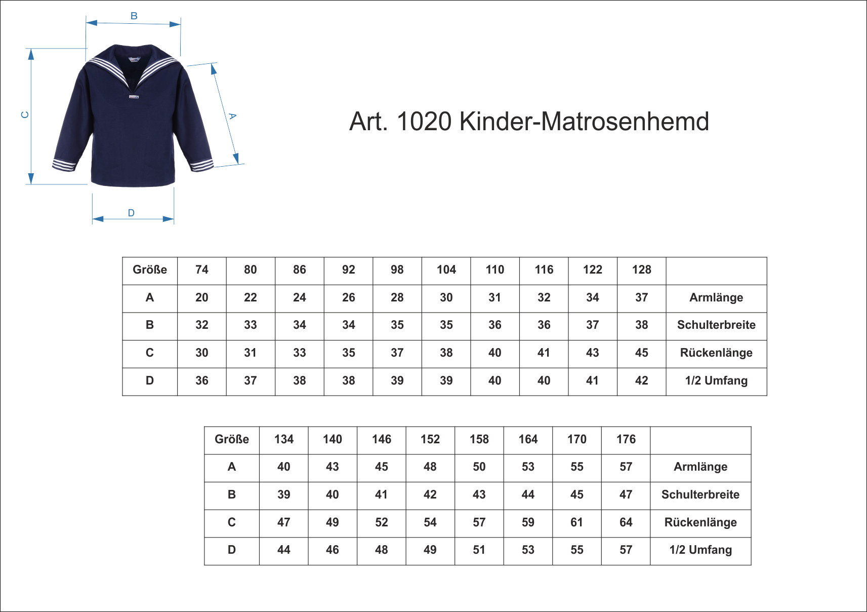 Modas Kinder Matrosenhemd, Größe 116