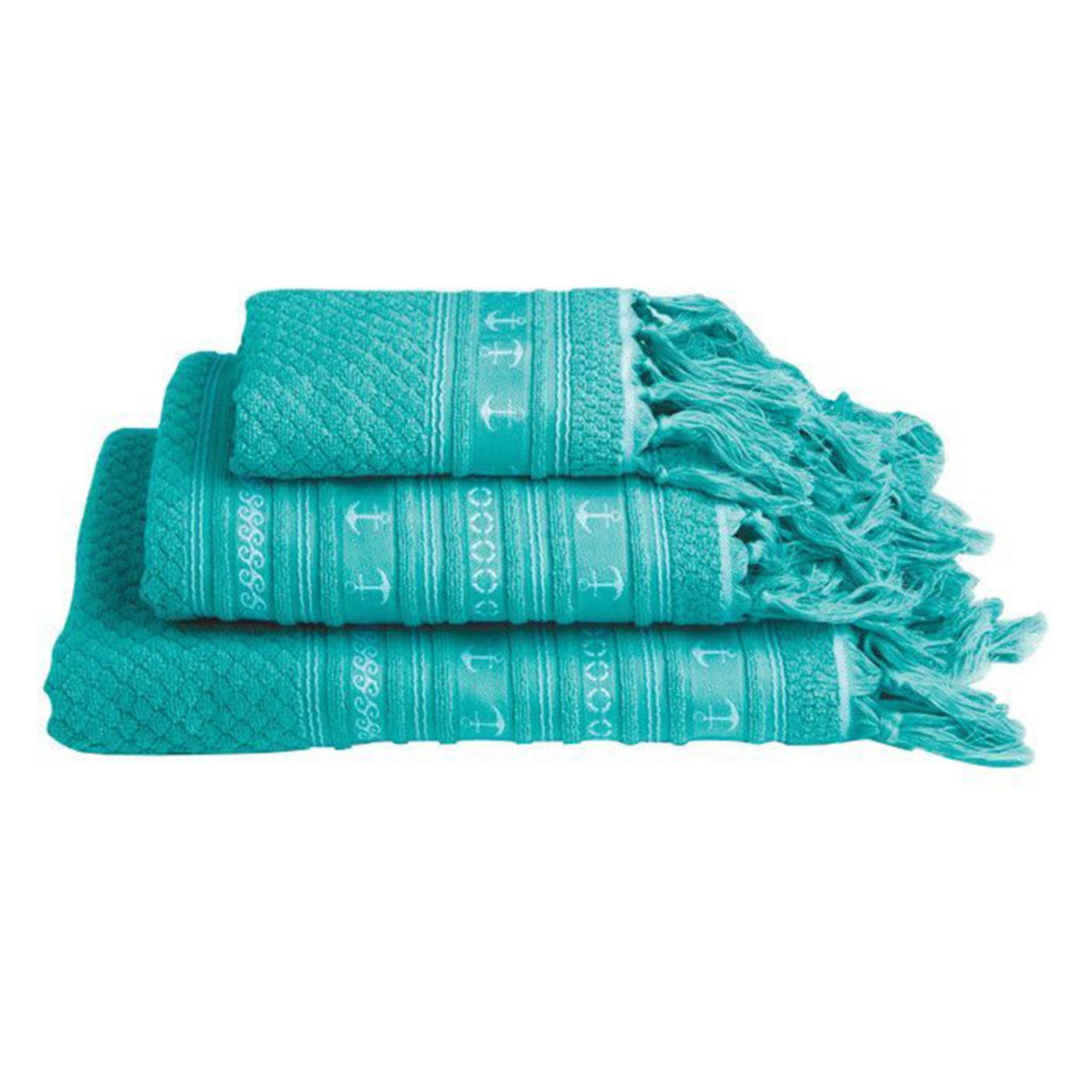 Marine Buisness Santorini Handtuch Set, Anchors Aqua
