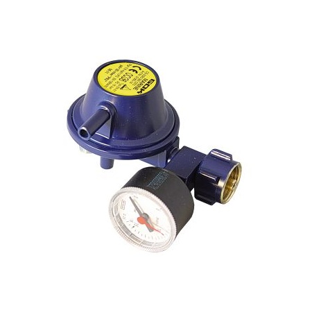 GOK Gasdruckminderer mit Manometer, KLF x G 1/4 LH-KN, 30 mbar 90°