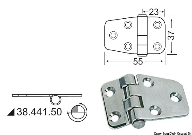 Osculati Scharnier 2, umgekehrt 55 x 37 mm