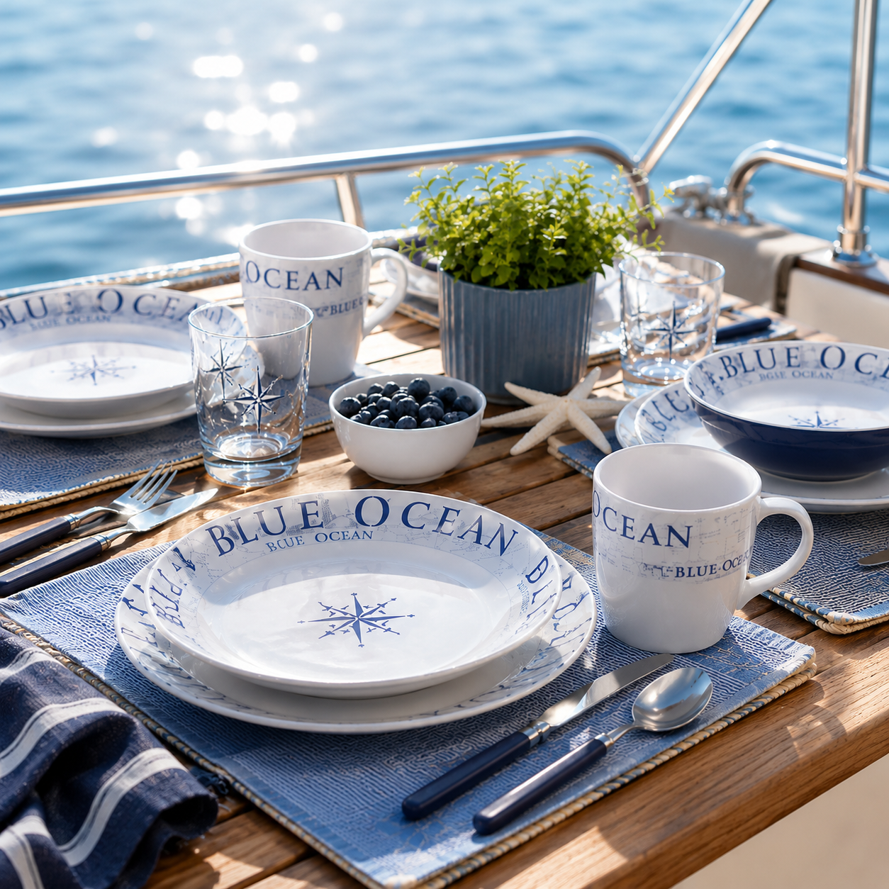 Brunner Geschirrset Blue Ocean, 16-teilig