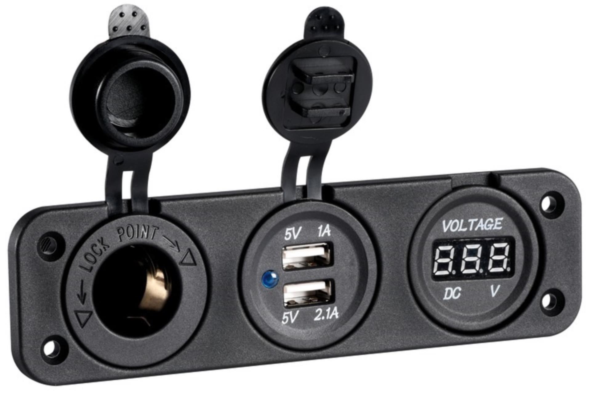 12V Dual USB Einbausteckdose mit Voltmeter Ladegerät 5V 1A 2.1A für  Zigarettenanzünder Einbaubuchse