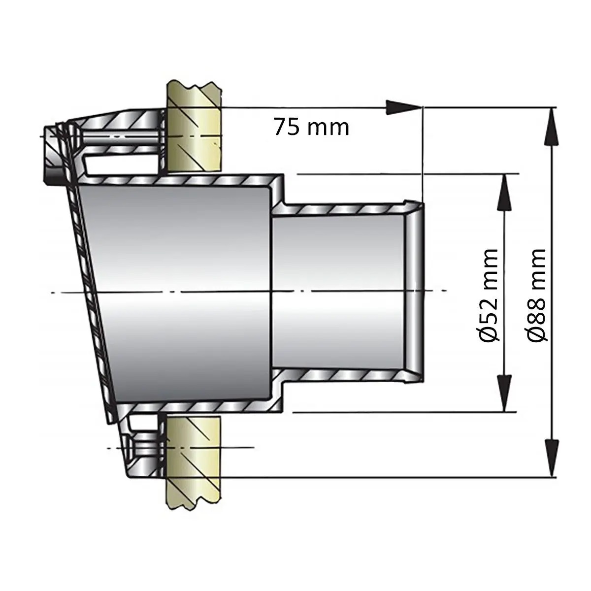 Vetus Auspuff Spiegeldurchführung, 40 mmØ