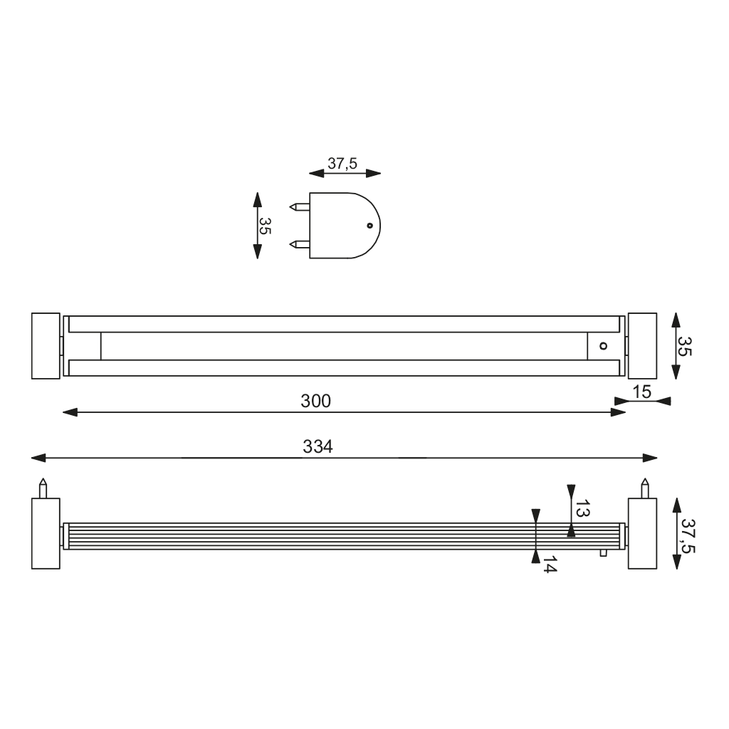 Prebit Unterbau-Leuchte UB01-3RW 300mm chrom-glanz, warmweiss/ rot