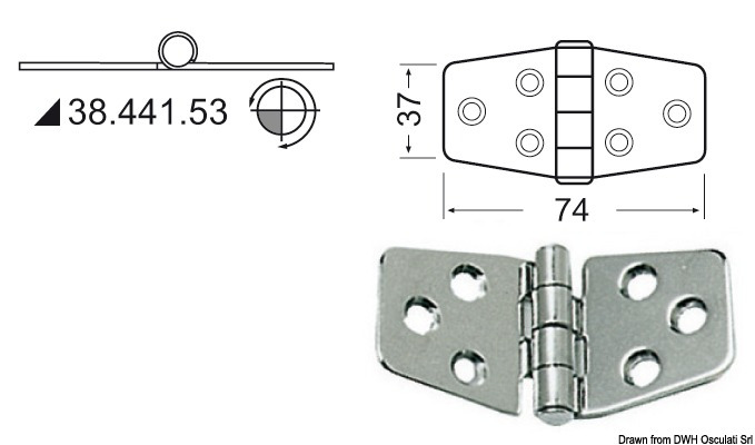 Osculati Scharnier 1, herausragender Kern 74 x 37 mm Osculati Scharnier 1, herausragender Kern 74 x 37 mm