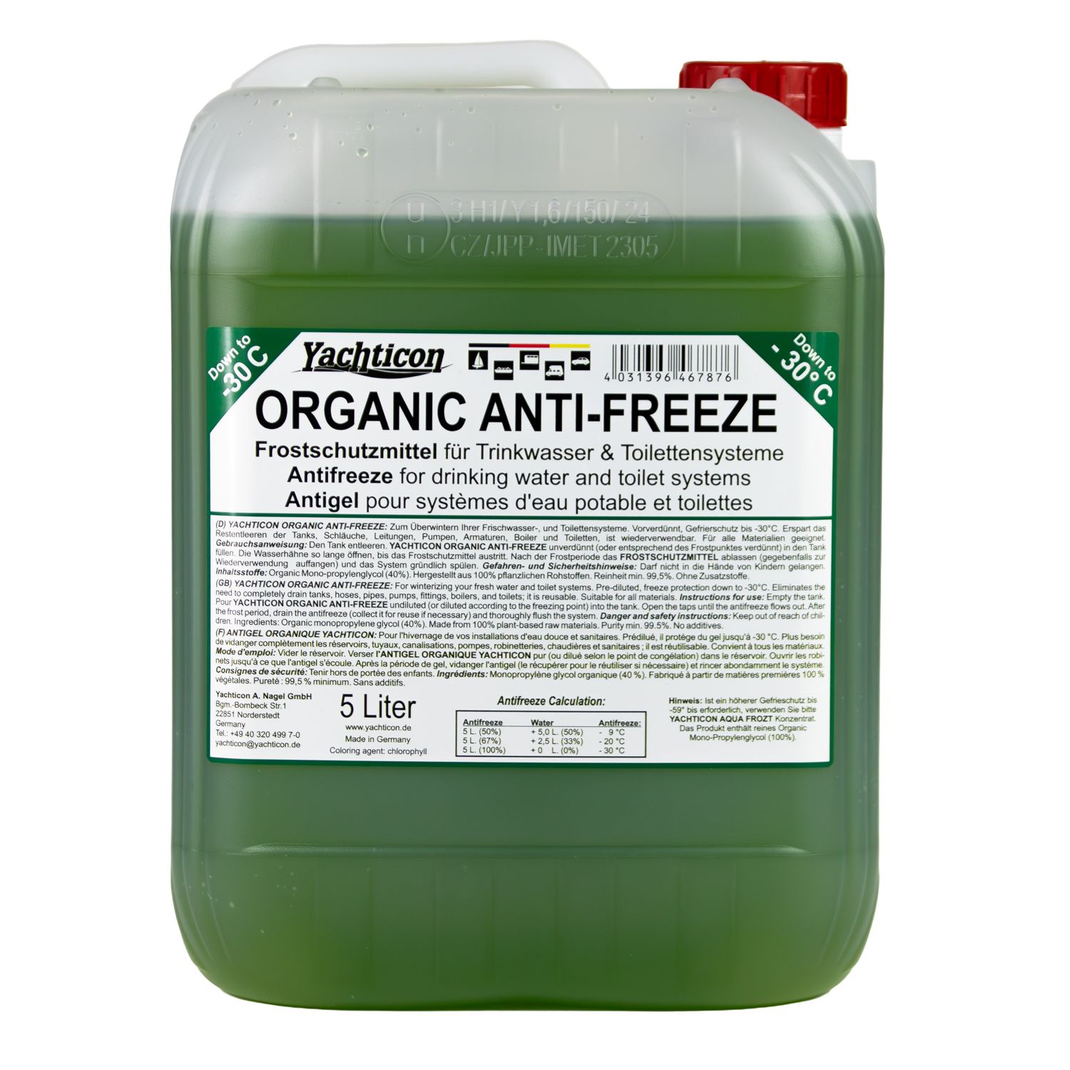 Yachticon Organic Anti-Freeze Frostschutzmitte, 5 Liter