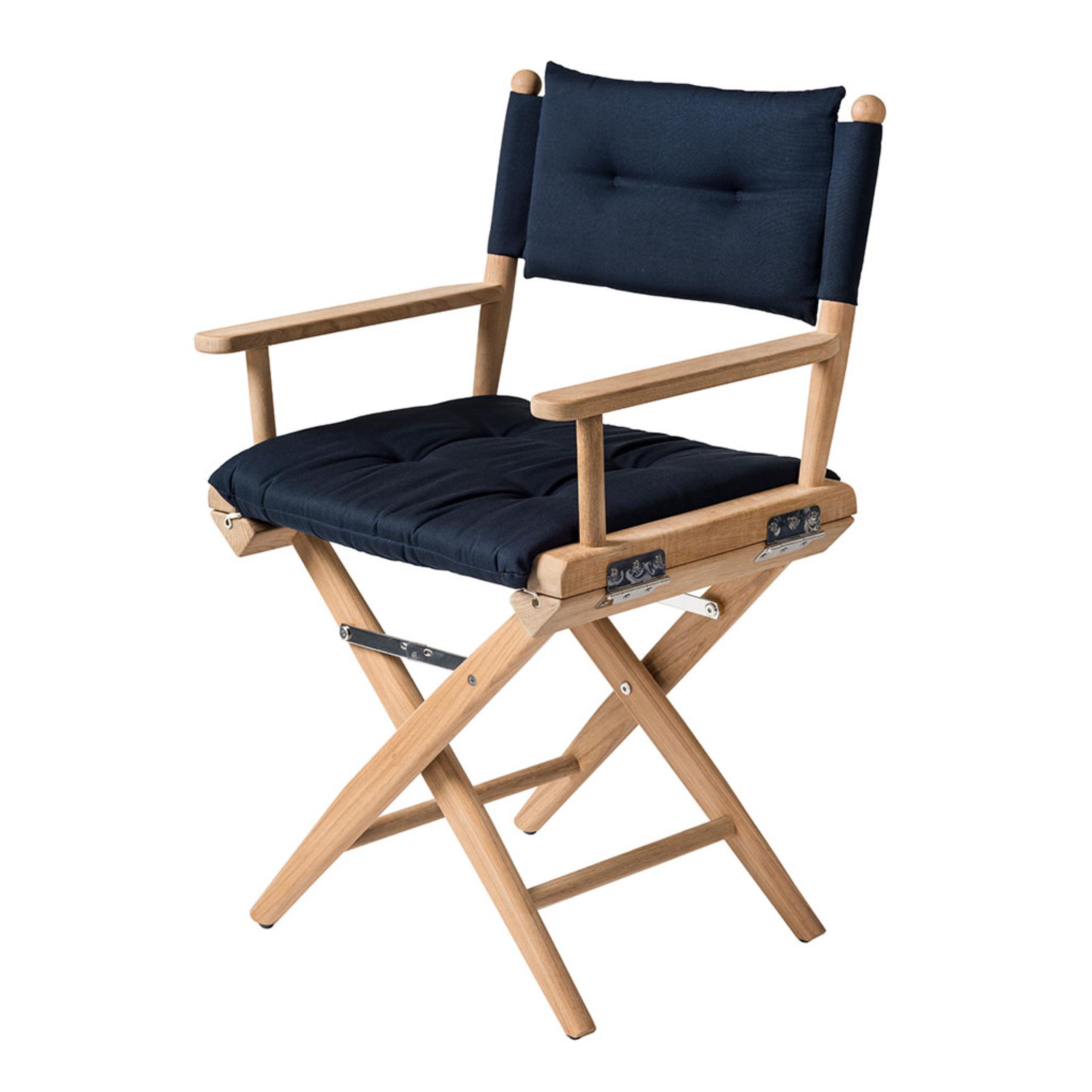 ARC Marine Teak Stuhl einfarbig geölt blaue Auflagen Edelstahl Beschläge