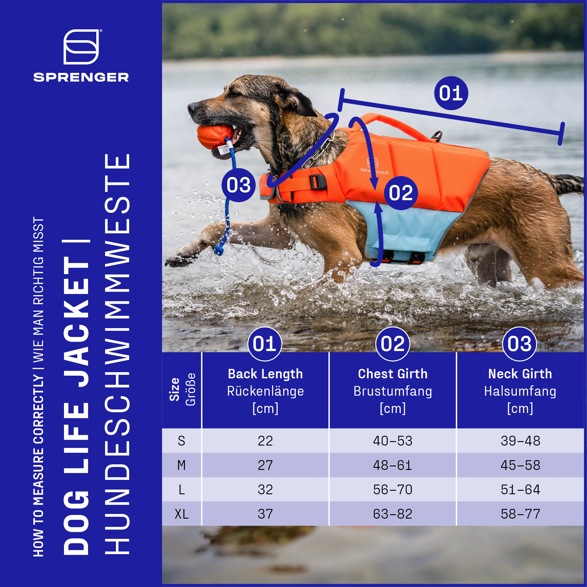 Sprenger Hundeschwimmweste orange-blau, S