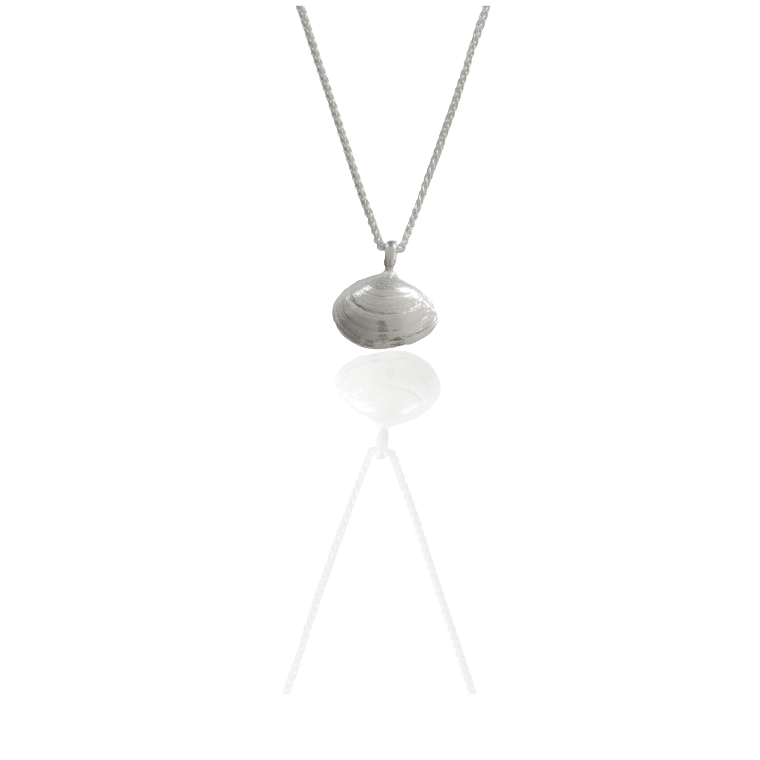 WattenLiebe Baltische Plattmuschel Kettenanhänger 925er Silber (Größe 21 mm) 2,6 g