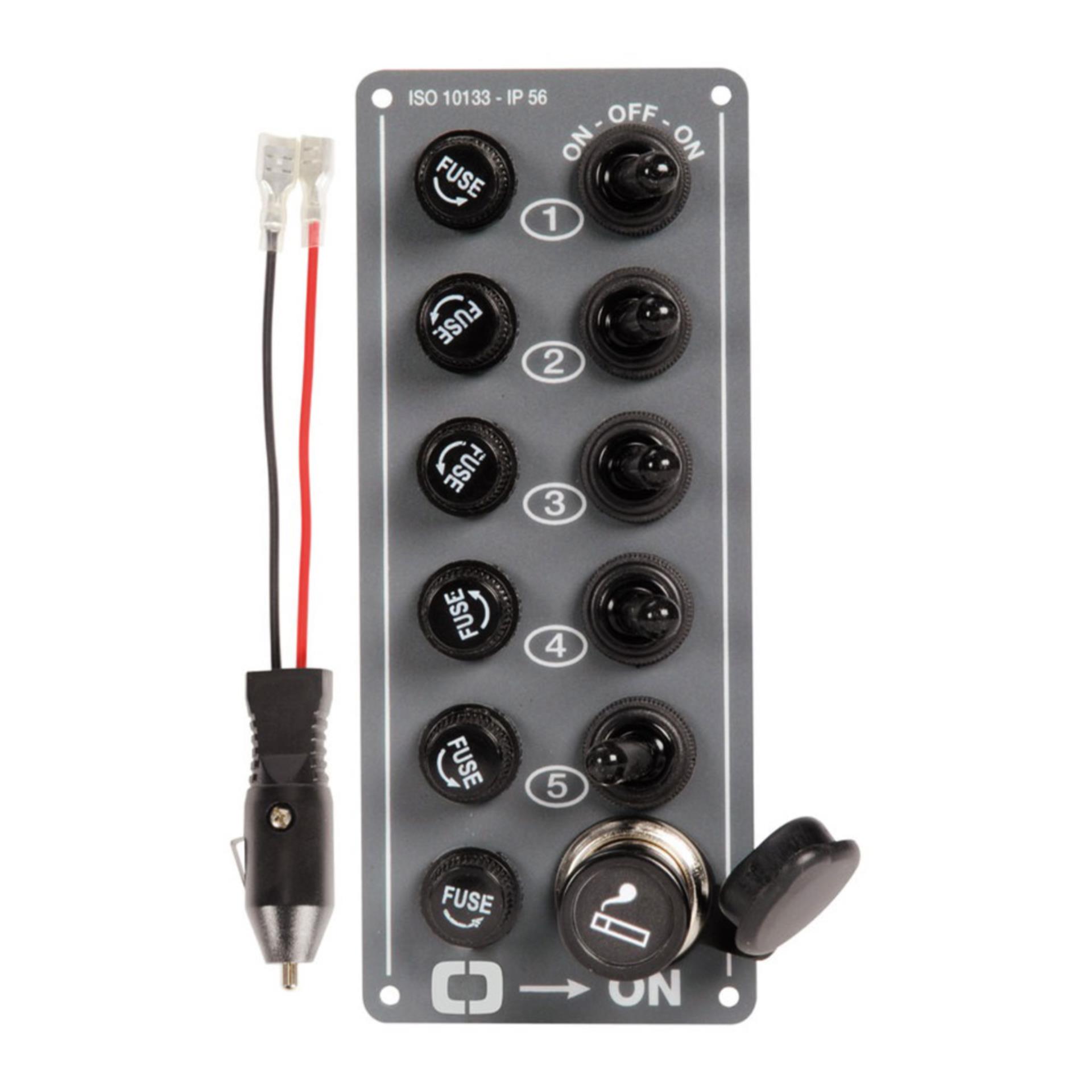 Osculati Schalttafel mit 5 Schalter + Steckdose, 170 x 70 mm