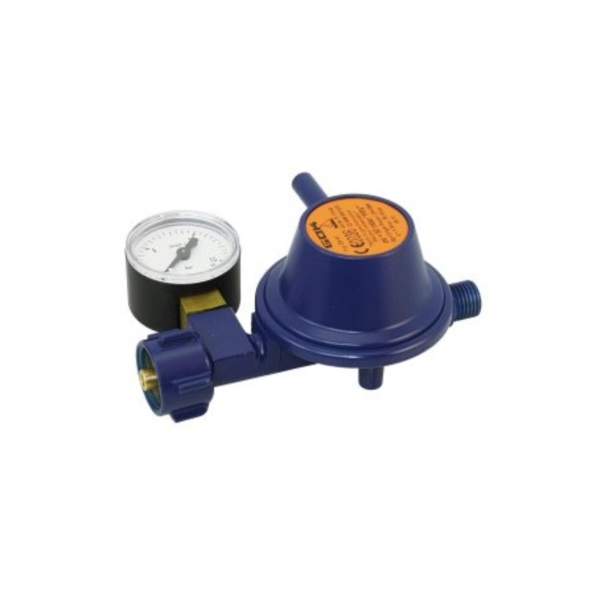 GOK Gasdruckminderer mit Manometer, KLF x G 1/4 LH-KN, 50 mbar gerade