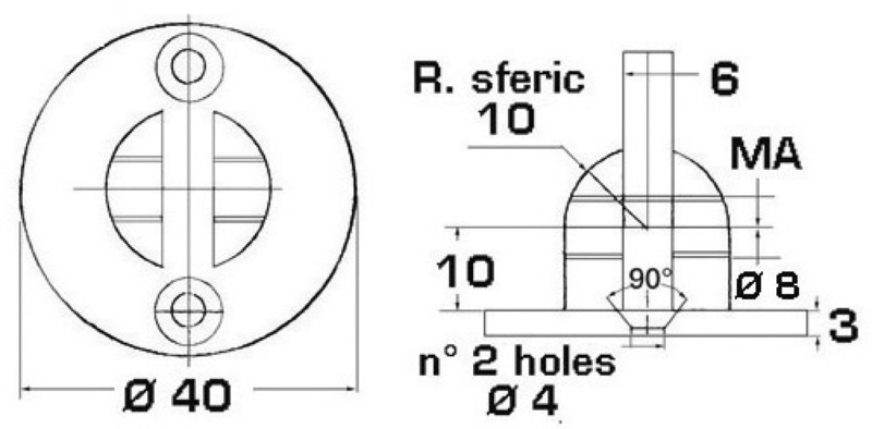 Osculati Halterung rund mit Gabel für Gasdruckfeder Osculati Halterung rund mit Gabel für Gasdruckfeder