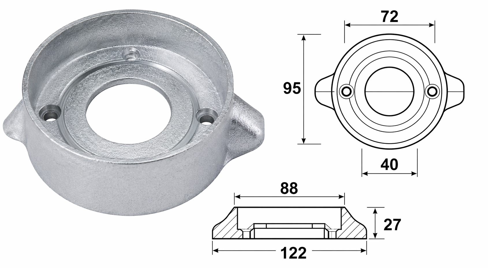 Osculati Zinkanode Kragen für Volvo 120S - 120B