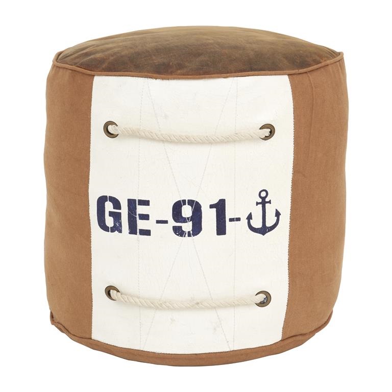 Dekoratives Sitzkissen / Pouf mit Ledertop, 43 cm x 48 cmØ