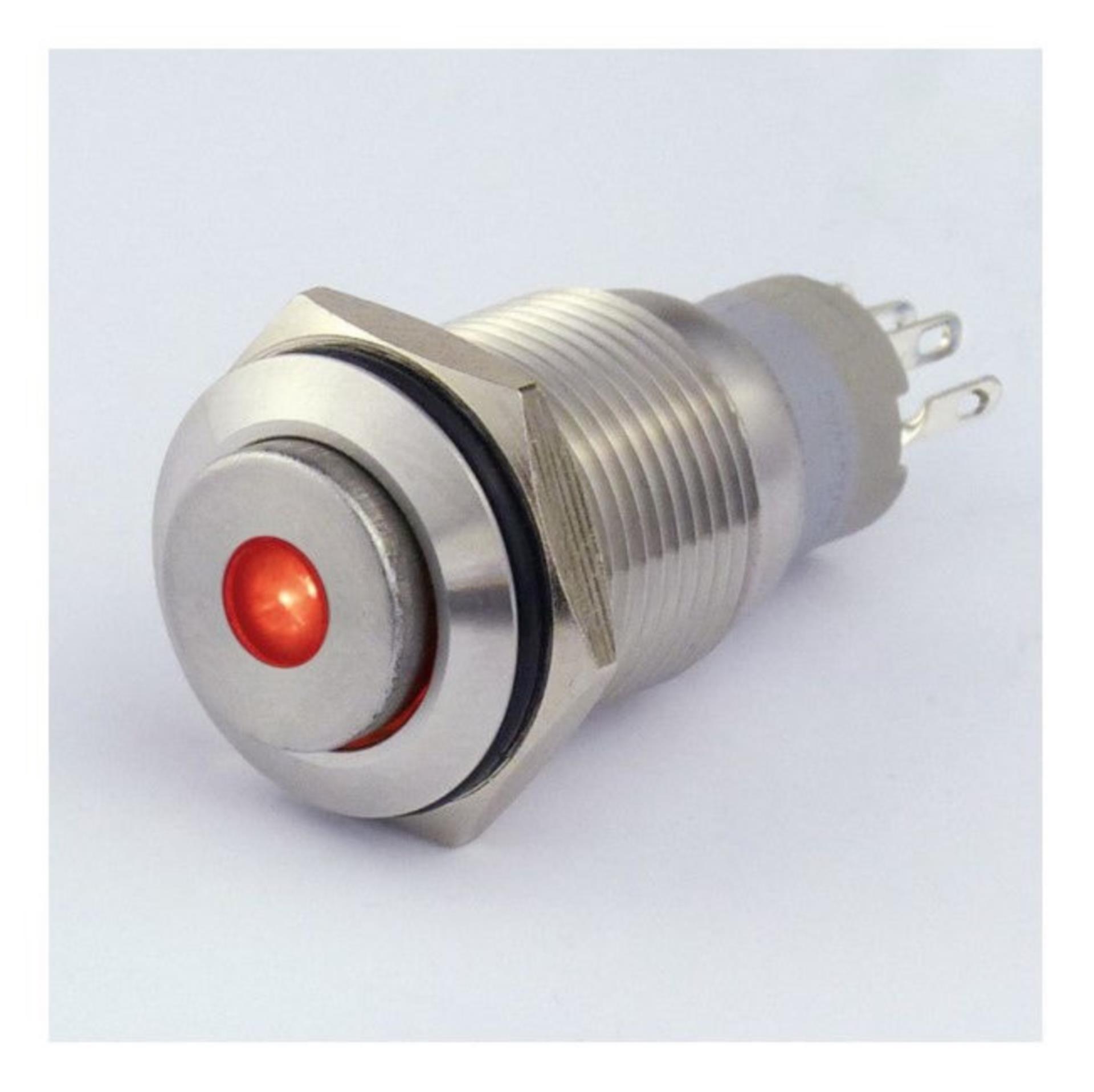 Allpa Druckschalter Edelstahl mit Punkt LED Rot (ON) / OFF, 22 mmØ