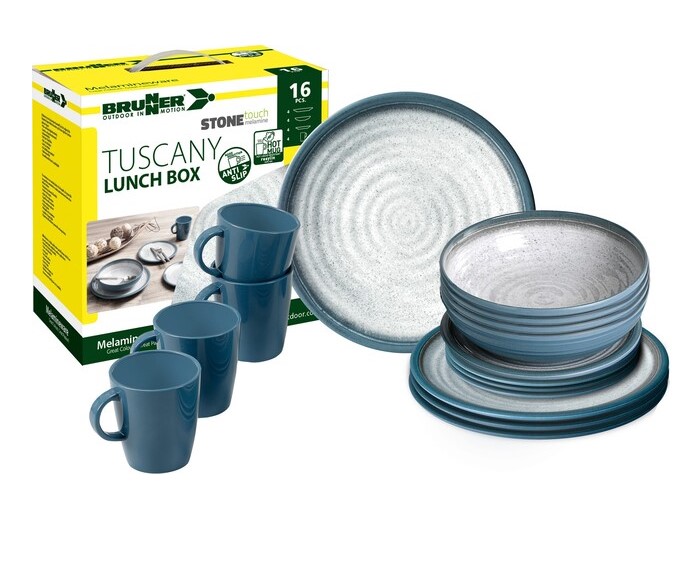 Brunner Geschirrset Melamin BRUNNER Tuscany 16-tlg. Fb. creme/blau  
