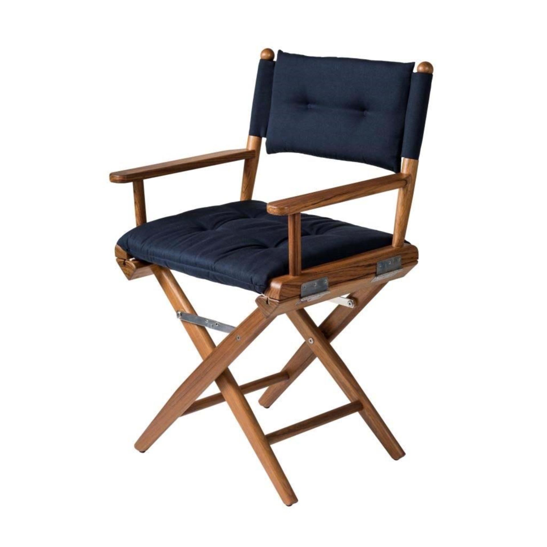 ARC Marine Teak Stuhl einfach blaue Auflagen lackiert Edelstahl Beschläge