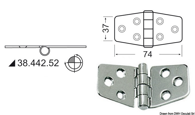 Osculati Scharnier 2, umgekehrt 74 x 37 mm
