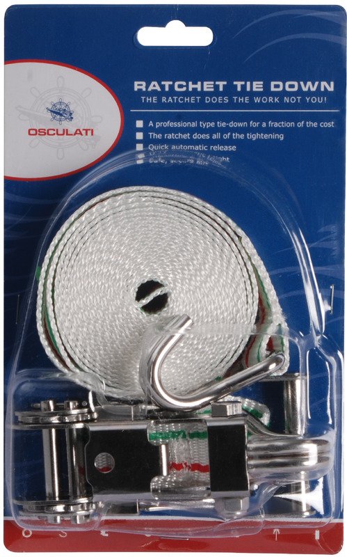 Osculati Spanngurt 25 mm, L. max. 2500 mm mit Edelstahlhaken