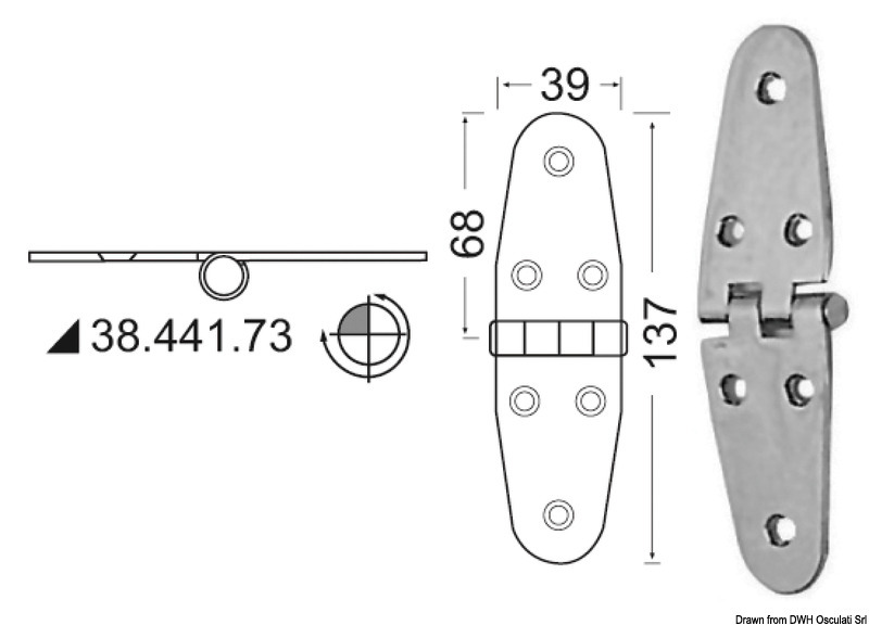 Osculati Scharnier 2, umgekehrt 137 x 39 mm