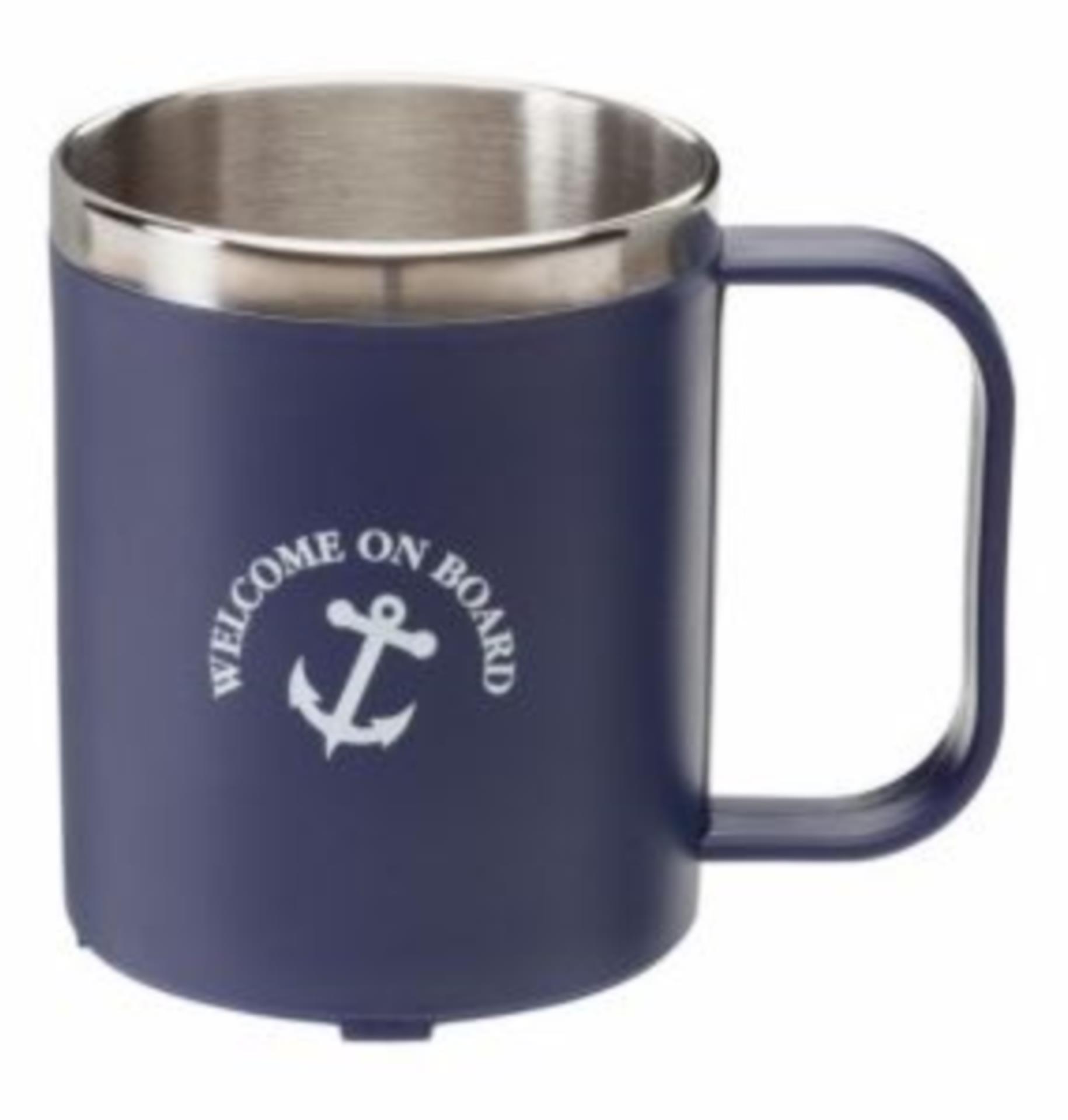 Edelstahl /Kunststoff Becher "Welcome on Board" blau
