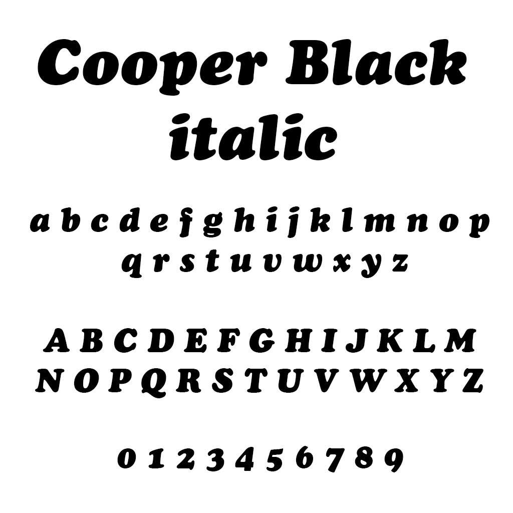 Gründl Schriftart Cooper Black italic, 81 - 110 mm Gründl Schriftart Cooper Black italic, 81 - 110 mm