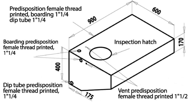 Osculati Wassertank 165 Liter (L.900 x B.600 x H.400 mm)